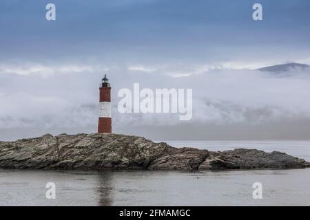 The lighthouse Faro Les Eclaireurs in the Beagle Channel on Tierra del Fuego, Argentina Stock Photo