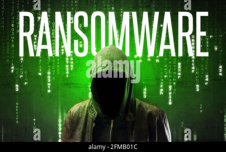 Faceless hacker with inscription concept Stock Photo