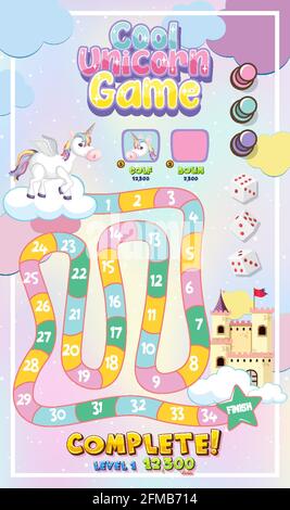 Board Game for kids in pastel unicorn style template illustration Stock Vector