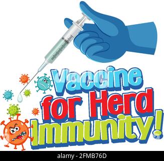 Vaccine for Herd Immunity font with hand holding a syringe illustration Stock Vector