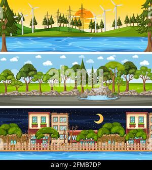 Set of different nature horizontal scenes illustration Stock Vector