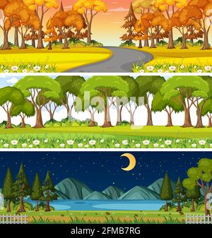 Set of three different nature horizontal scenes illustration Stock Vector