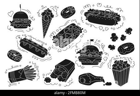 Junk food glyph icon set, fast food collection, vector graphics, logo ...