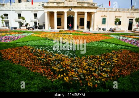 Valletta, Malta. 7th May, 2021. St. George's Square is decorated with flowers and plants during Valletta Green Festival in Valletta, capital of Malta, on May 7, 2021. The Valletta Green Festival was launched on Friday with this year's theme of 'zero pollution'. Credit: Jonathan Borg/Xinhua/Alamy Live News Stock Photo