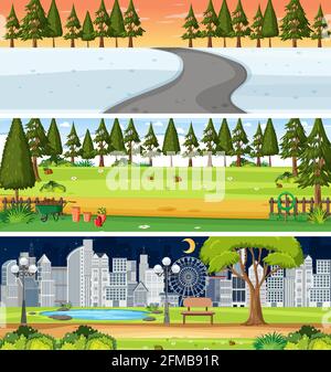 Set of different nature horizontal scenes illustration Stock Vector