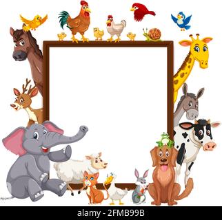 Empty banner with many different wild animals illustration Stock Vector ...