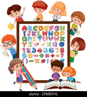 A-Z Alphabet board with many kids doing different activities illustration Stock Vector