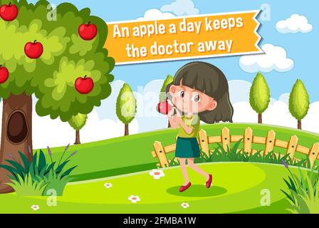 Idiom poster with An apple a day keeps the doctor away illustration Stock Vector