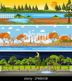 Set of different nature horizontal scenes illustration Stock Vector
