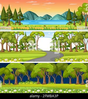 Set of different nature horizontal scenes illustration Stock Vector