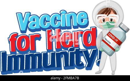Vaccine for Herd Immunity font with a doctor holding covid-19 bottle illustration Stock Vector