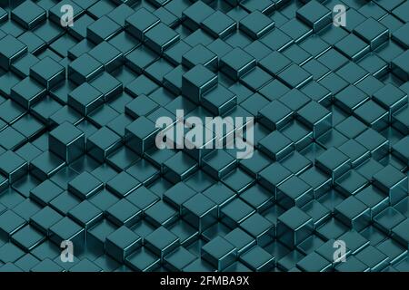 Metallic green cubes. Isometric abstract background. 3d illustration. Stock Photo
