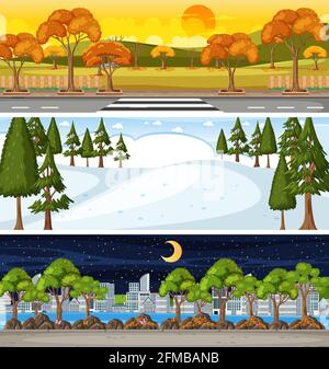 Set of different nature horizontal scenes illustration Stock Vector