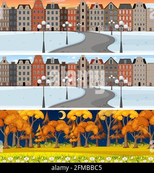 Set of different nature horizontal scenes illustration Stock Vector