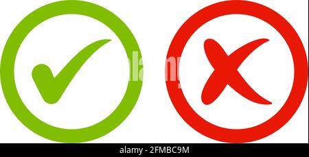 Check mark - Checkmark OK and red X. YES and NO button for vote in circle. Green and red cross & check mark icons. Stock Vector