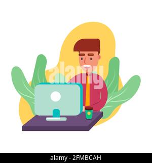 man with computer vector illustration in flat style Stock Vector