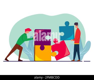 people connecting puzzle for teamwork metaphor vector illustration in flat style Stock Vector