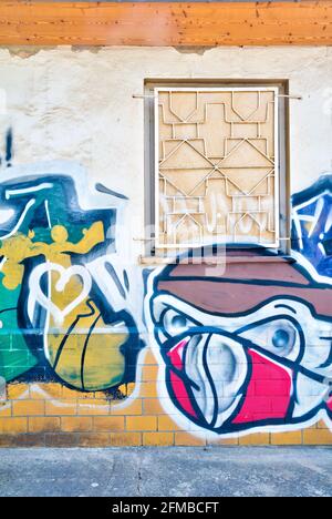 Graffiti, facade painting, Petersberg Citadel, facade, fortress, summer, Erfurt, Thuringia, Germany, Europe Stock Photo