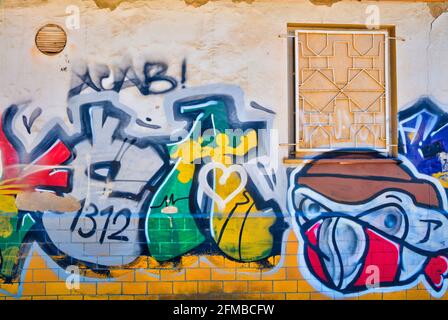 Graffiti, facade painting, Petersberg Citadel, facade, fortress, summer, Erfurt, Thuringia, Germany, Europe Stock Photo