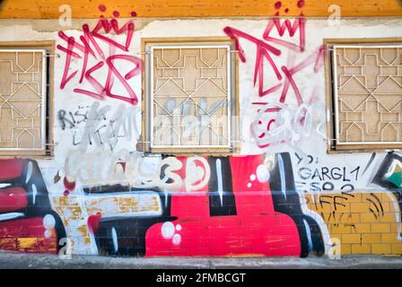 Graffiti, facade painting, Petersberg Citadel, facade, fortress, summer, Erfurt, Thuringia, Germany, Europe Stock Photo