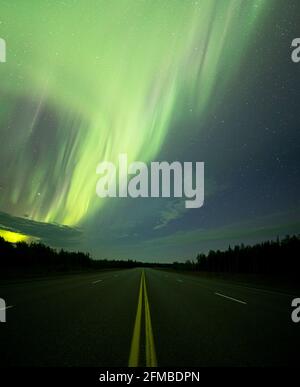 Auroras over the road to Denali! Autumn auroras at full force! Stock Photo
