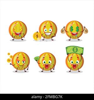 Yellow candy cartoon character with cute emoticon bring money. Vector illustration Stock Vector