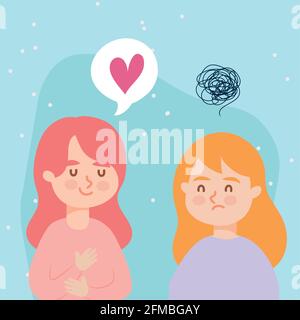 Women with hearts and depression of virtual therapy Stock Vector