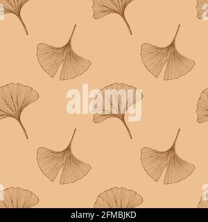 Seamless pattern with leaves. Ginkgo biloba leaves background. Stock Vector