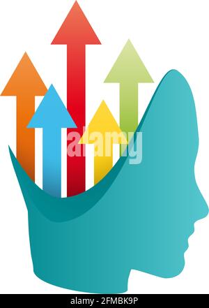 Vector logo innovative generation, head and arrows Stock Vector