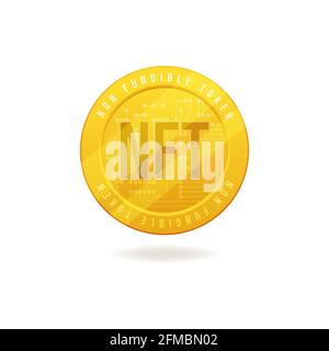 Gold coin NFT non fungible token isolated on white background. Stock Vector