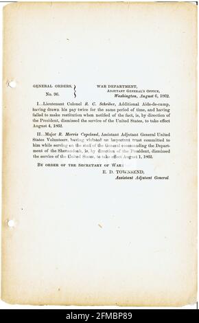 CSA - USA - Civil War - Guerre de Secession general order n°96 du 6 août 1862 Stock Photo