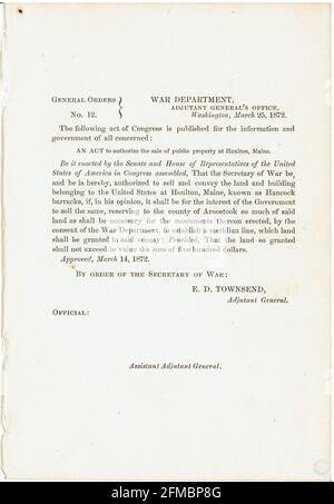 CSA - USA - Civil War - Guerre de Secession general order n°12 du 25 mars 1862 Stock Photo