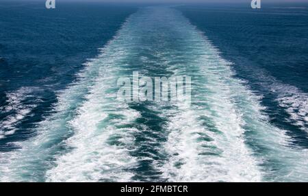 The wake on Atlantic left behind the ship Stock Photo