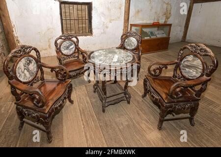 Vuong royal family furniture, in Qing Dynasty style, H'mong royal palace, Sa Phin Valley, Dong Van District, Ha Giang province, north Vietnam Stock Photo