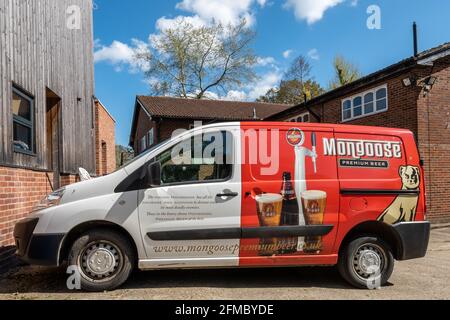 Mongoose premium beer delivery van at Andwell Brewing Company, a micro-brewery in Andwell, Hampshire, UK Stock Photo