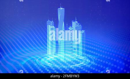 cg industrial 3d illustration, outlined city buildings rendered Stock ...