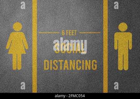 Symbolic two person stay away each other keeping social distance, to protecting from the global treath. Stock Photo