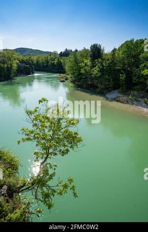 Cividale del Friuli, Italy. May 5, 2021.  panoramic view of the Natisone river in the town center Stock Photo