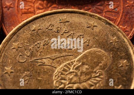 Series of macro shots of euro coins. Reverse of 10 cents. Year of manufacture 2010. Country Spain Stock Photo