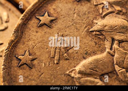 Series of macro shots of euro coins. Reverse of 20 cents. Country Italy Stock Photo