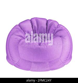 Purple soft fabric armchairbag with a pattern of circles on white background. 3d rendering Stock Photo