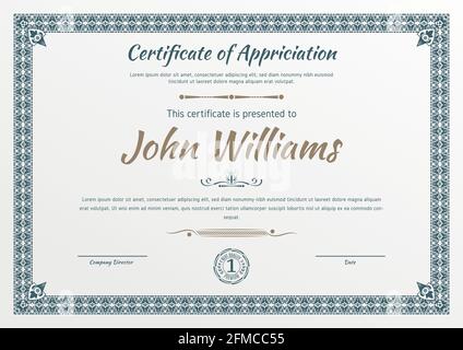 Vintage ornamental border certificate. Business simple design. Vector illustration Stock Vector