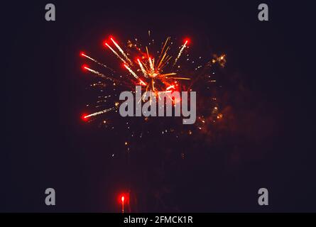 Amazing fireworks isolated in dark background. Fireworks festival, 4 of July, Independence day. Stock Photo