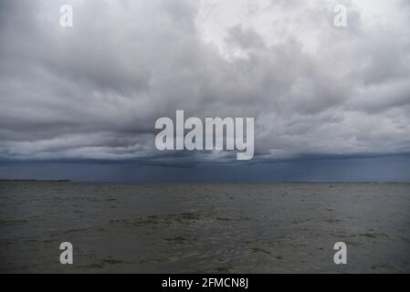 Capture of storm brewing over north sea on Foehr Island Stock Photo