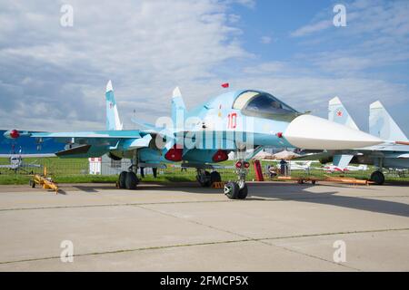 ZHUKOVSKY, RUSSIA - JULY 20, 2017: Russian multi-purpose fighter-bomber Su-34 on the air show MAKS-2017 Stock Photo