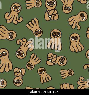 Octopus. Seamless illustration. Cartoon sketch style. Hand outline drawing cheerful funny underwater animal. vector Stock Vector