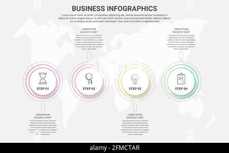 Modern and simple line vector illustration. Infographic template with four circles, elements, sectors and percentages. Designed for business Stock Vector