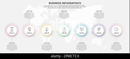Modern and simple line vector illustration. Infographic template with seven circles, elements. Designed for timeline, web design, banner, levels Stock Vector
