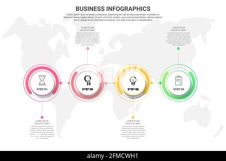 Modern and simple line vector illustration. Infographic template with four circles, elements, sectors and percentages. Designed for business Stock Vector