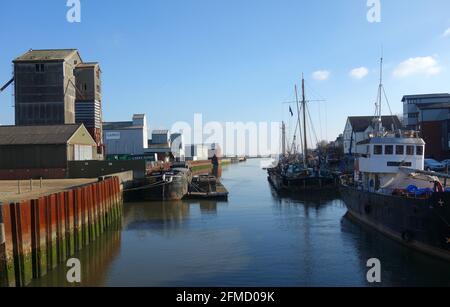 Old factories at the Hythe, Maldon, Essex Stock Photo